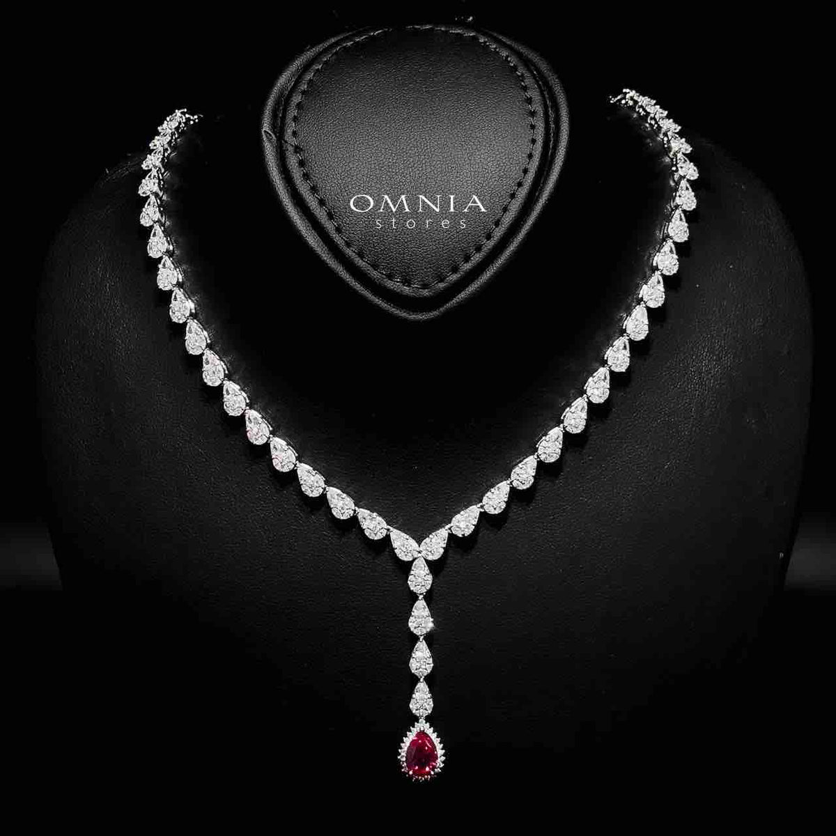 Omnia Radya Red Bridal Full Set in High Quality Zircon Stone Premium Rhodium Plated - OMNIASTORES UAE