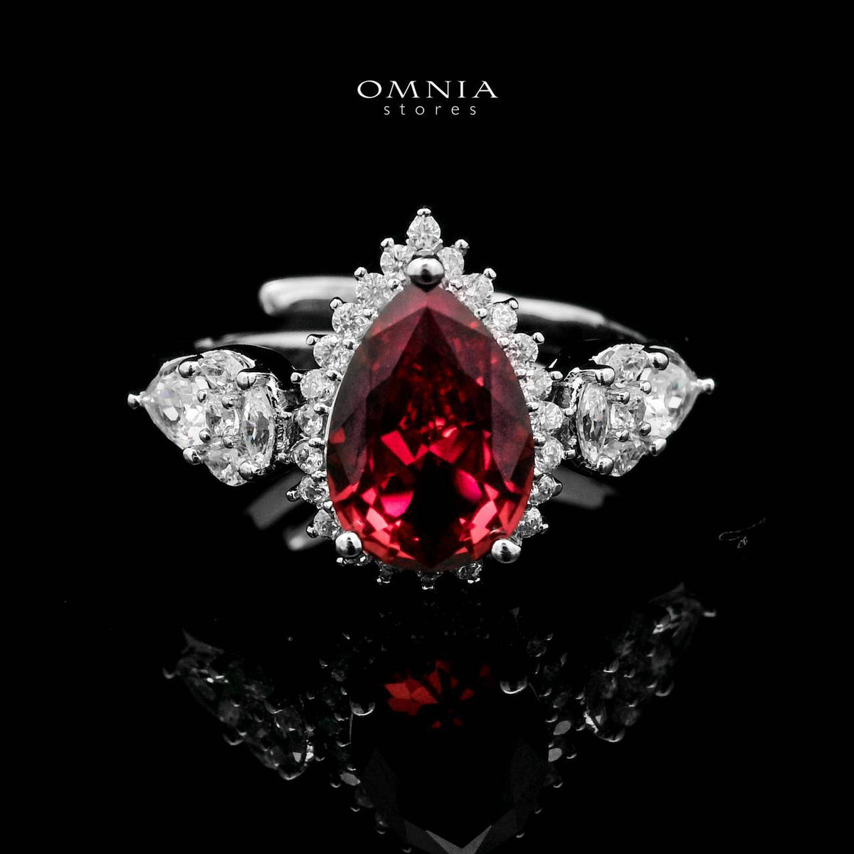 Omnia Radya Red Bridal Full Set in High Quality Zircon Stone Premium Rhodium Plated - OMNIASTORES UAE