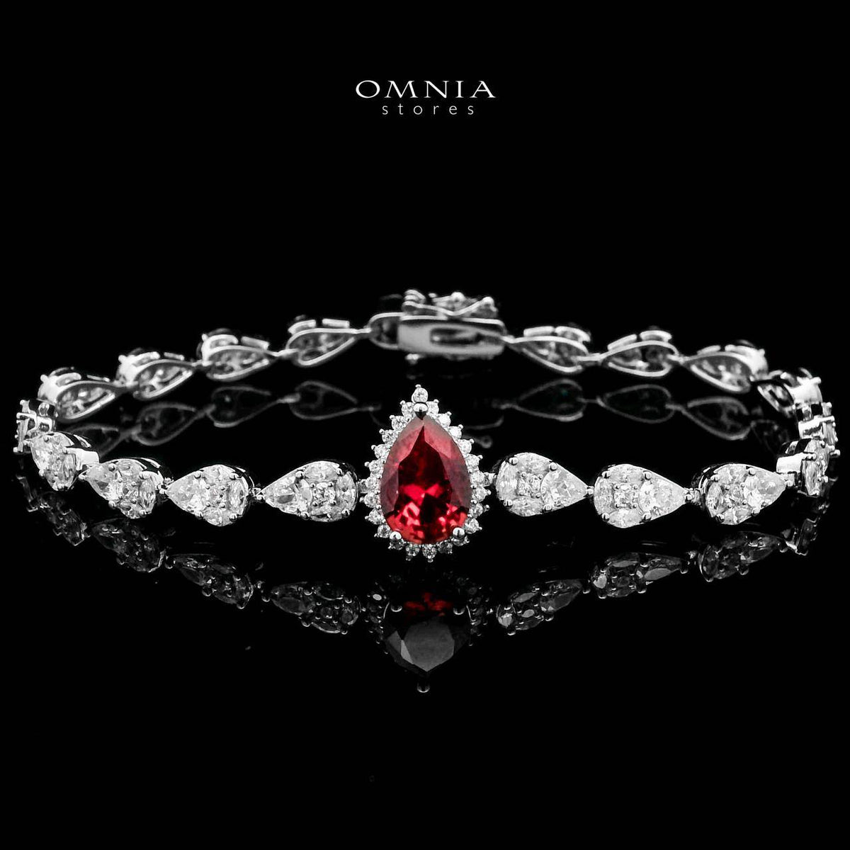 Omnia Radya Red Bridal Full Set in High Quality Zircon Stone Premium Rhodium Plated - OMNIASTORES UAE