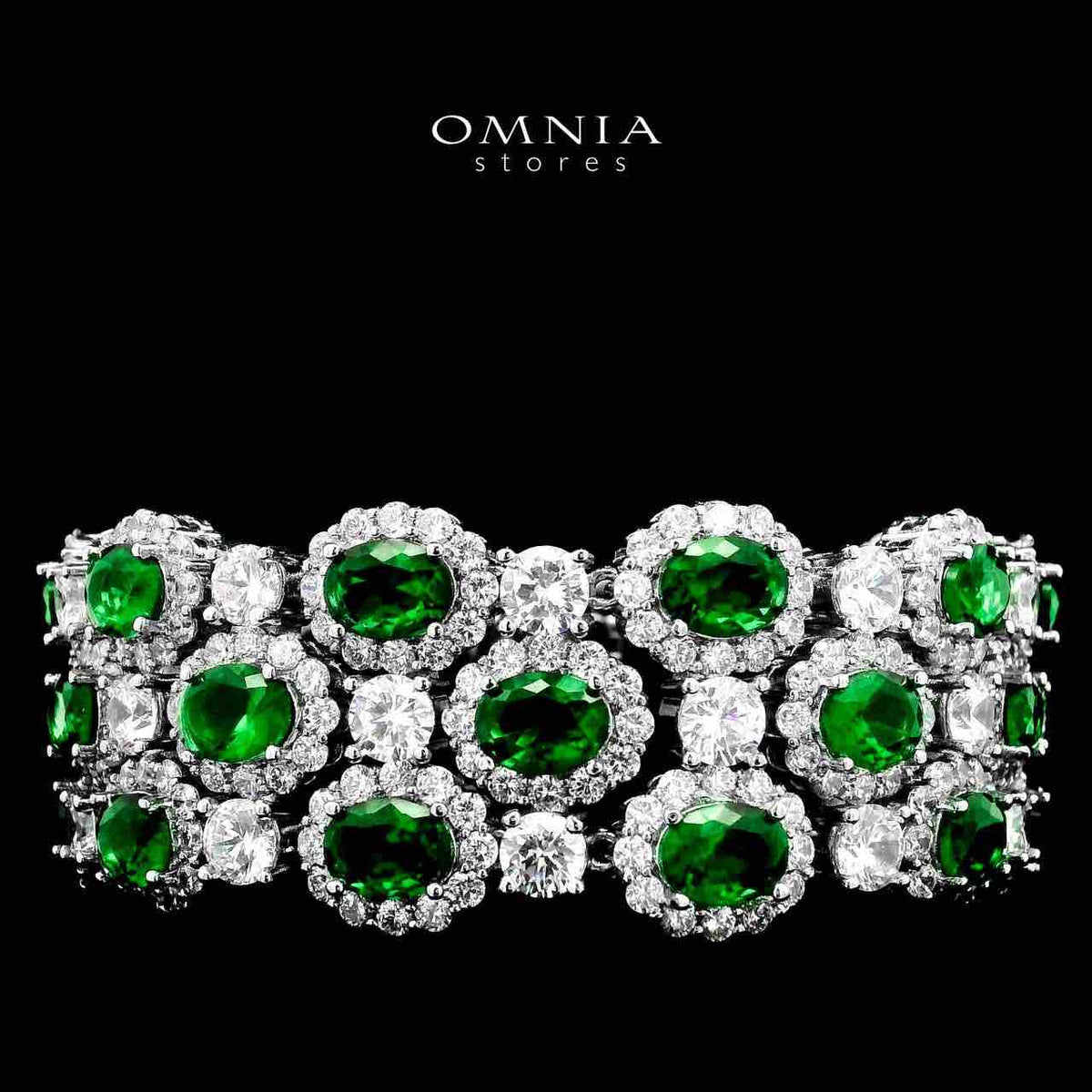 Omnia Fairuz Green Bracelet Set in High Quality Zircon Stone in Tarnish Resistant Plating