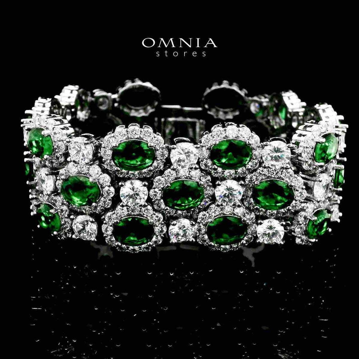 Omnia Fairuz Green Bracelet Set in High Quality Zircon Stone in Tarnish Resistant Plating