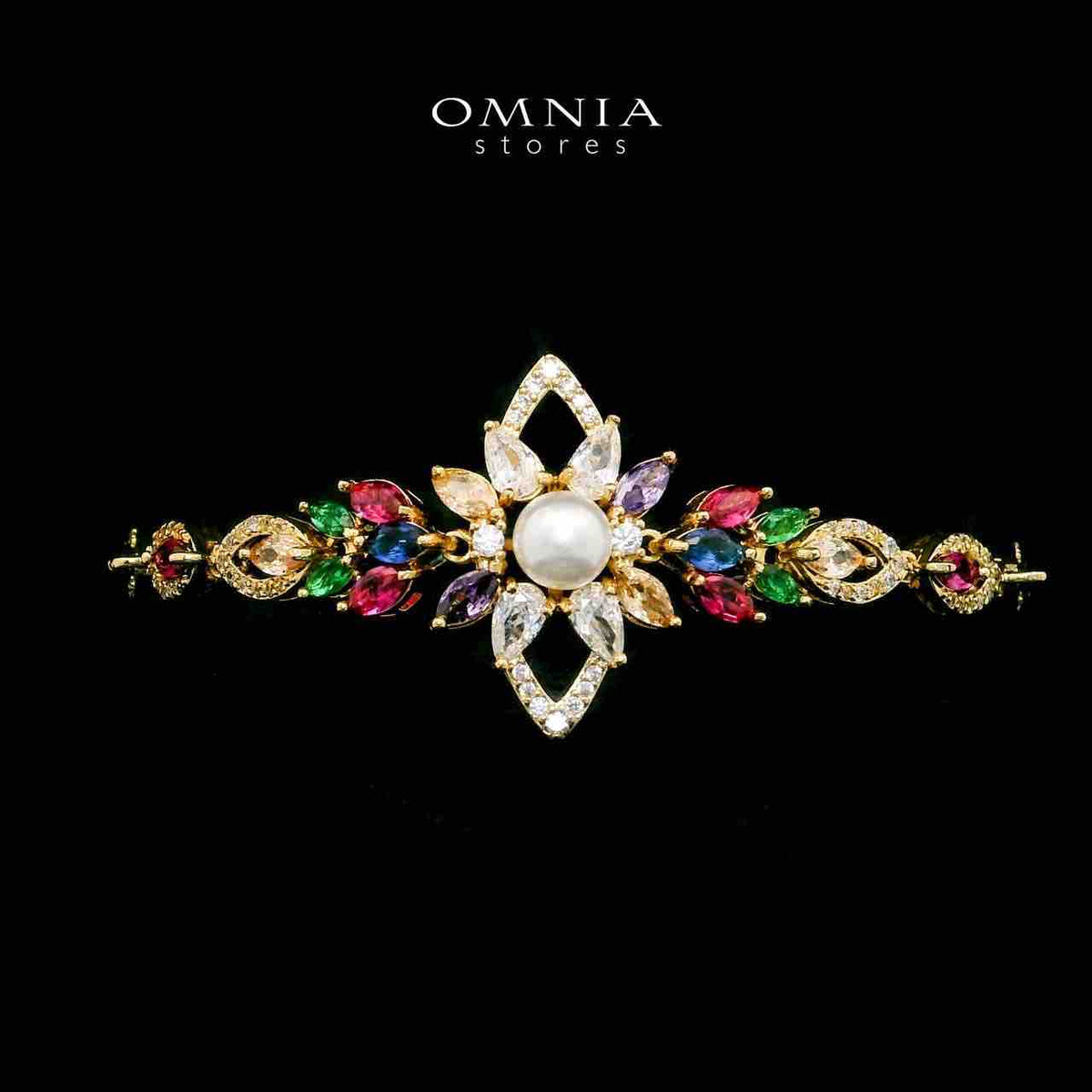 Omnia Safa Golden Multi Colored Bridal Long Chain Full Set in High Quality Zircon Stone Rhodium Plated - OMNIASTORES UAE