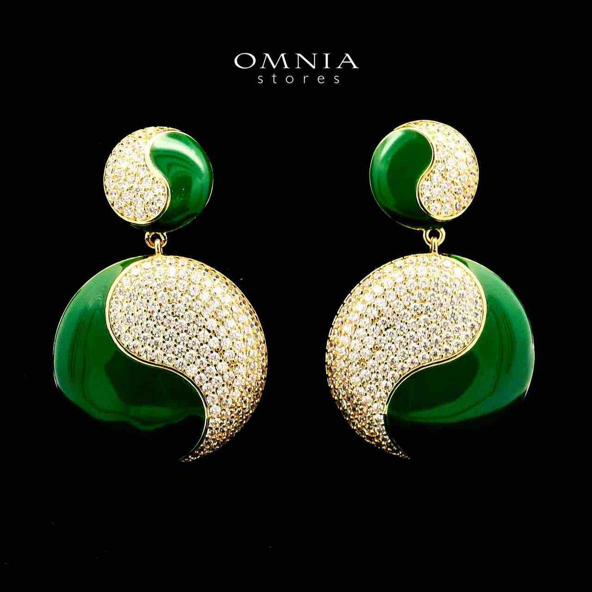 Golnaz Green Gold Plated Earrings in High Quality Zircon Stone in Rhodium Plated - OMNIASTORES UAE