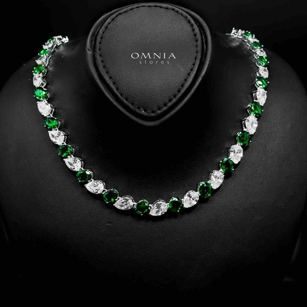 Omnia Lamia Green and White Bridal Full Set with High-Quality Simulated Diamonds Rhodium Plated - OMNIASTORES UAE