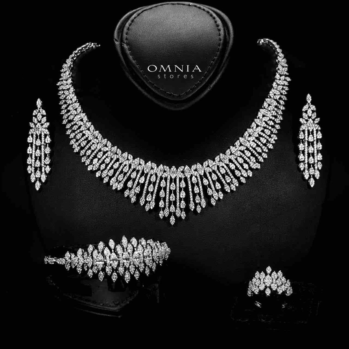 Omnia Calila White Bridal Full Set in High Quality Zircon Stone in Rhodium Plated - OMNIASTORES UAE