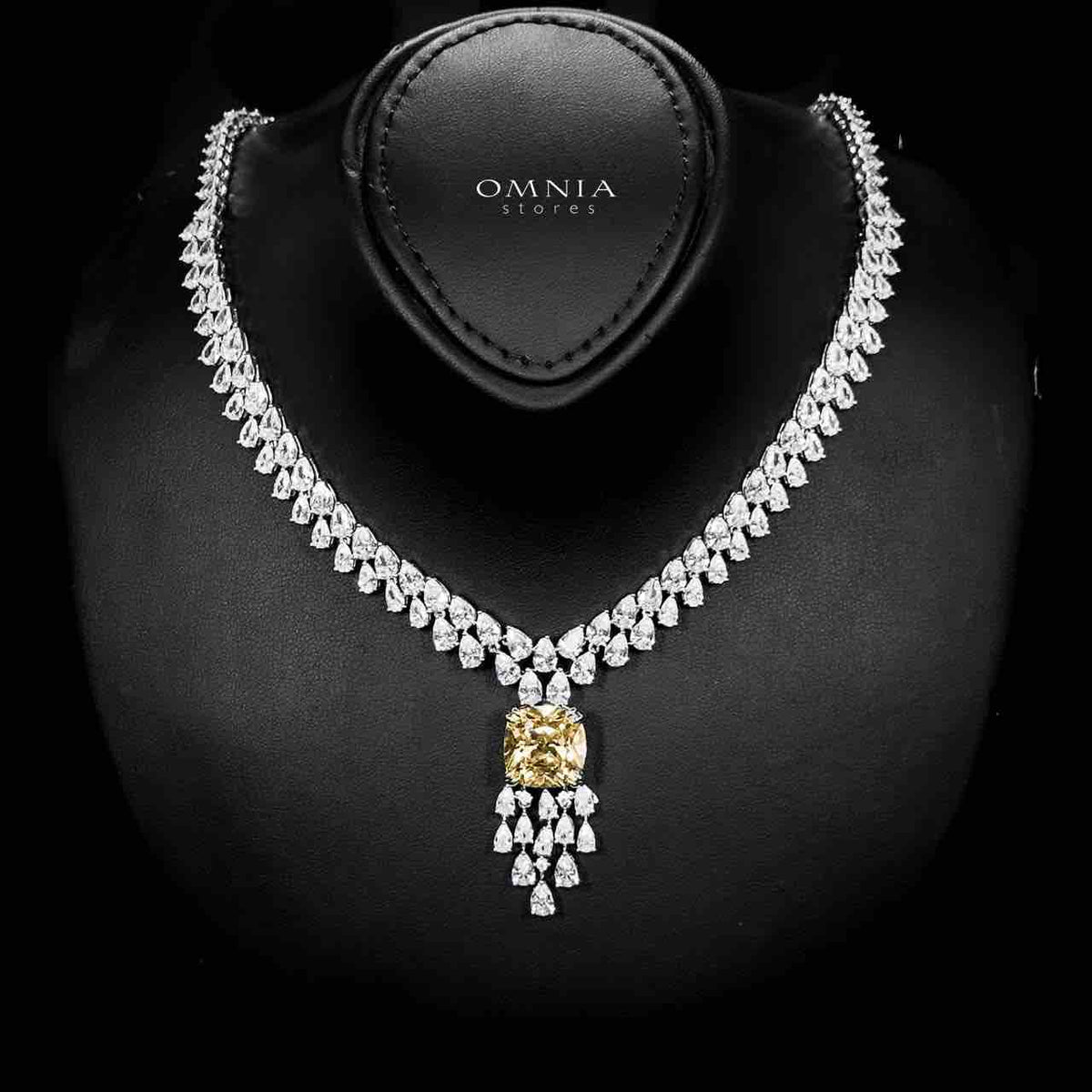 Omnia Nazaha Bridal Full Set in Rhodium Plated with High Quality White and Yellow Zircon Stones - OMNIASTORES UAE