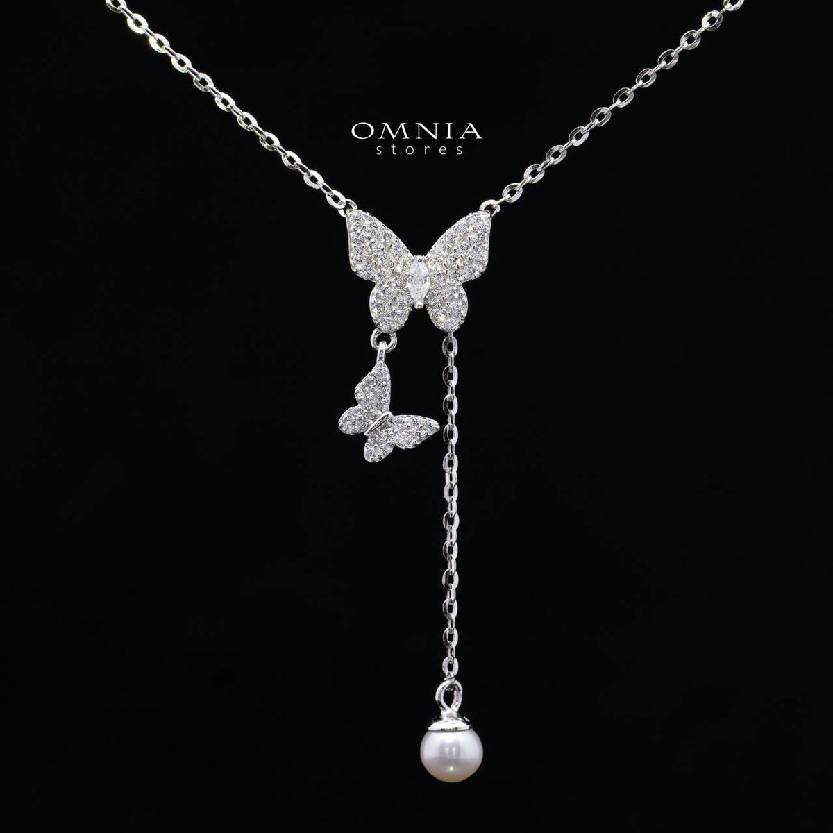 Daniella Butterfly Necklace with Pearl Drop & Earrings Set in 925 Sterling Silver with Premium Cubic Zircon Stones