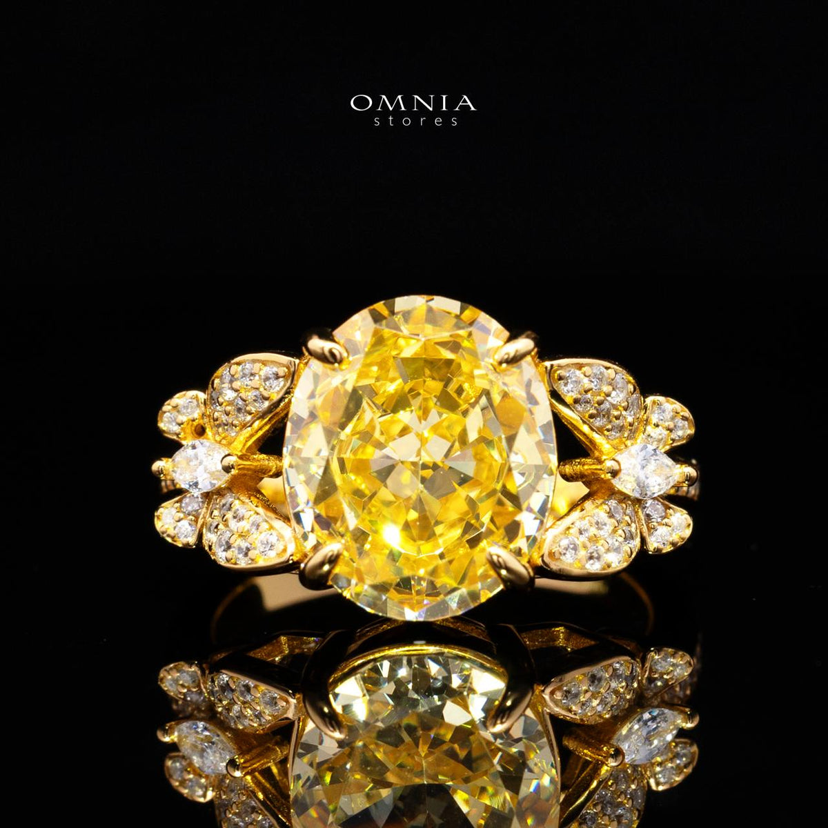 Maysun Yellow Gold-Plated Ring in 925 Silver with Premium Simulated Diamonds