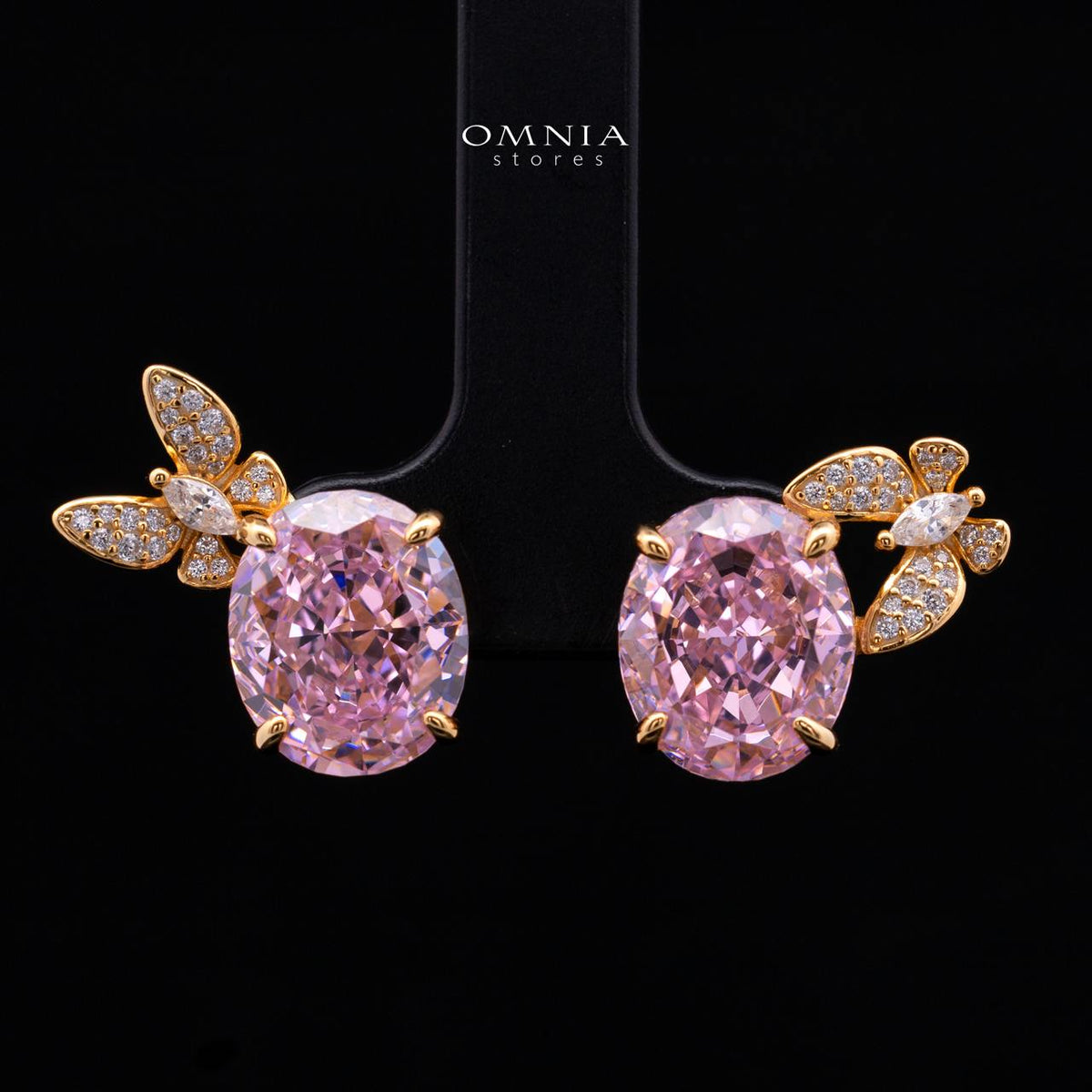 Maysun Pink Gold-Plated 925 Silver Earrings with Premium Simulated Diamonds