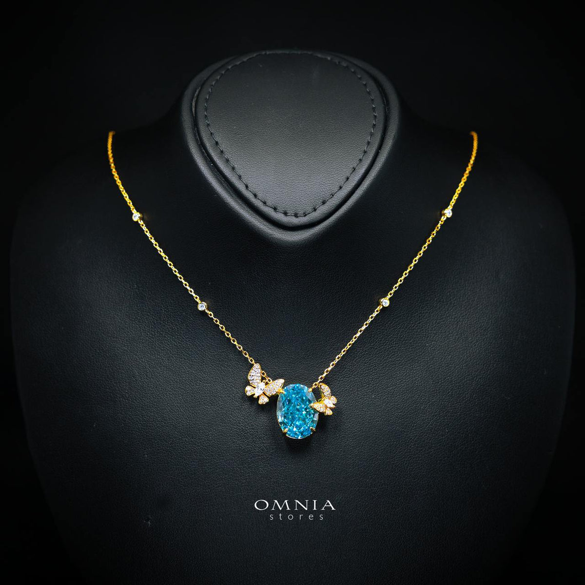 Maysun Baby blue Gold-Plated Necklace in 925 Silver with Premium Simulated Diamonds