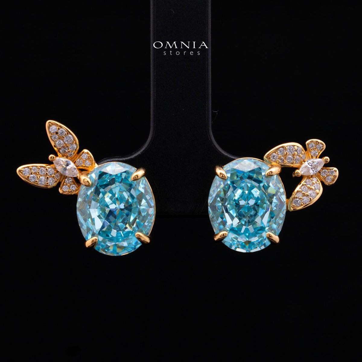 Maysun Baby Blue Gold-Plated 925 Silver Earrings with Premium Simulated Diamonds
