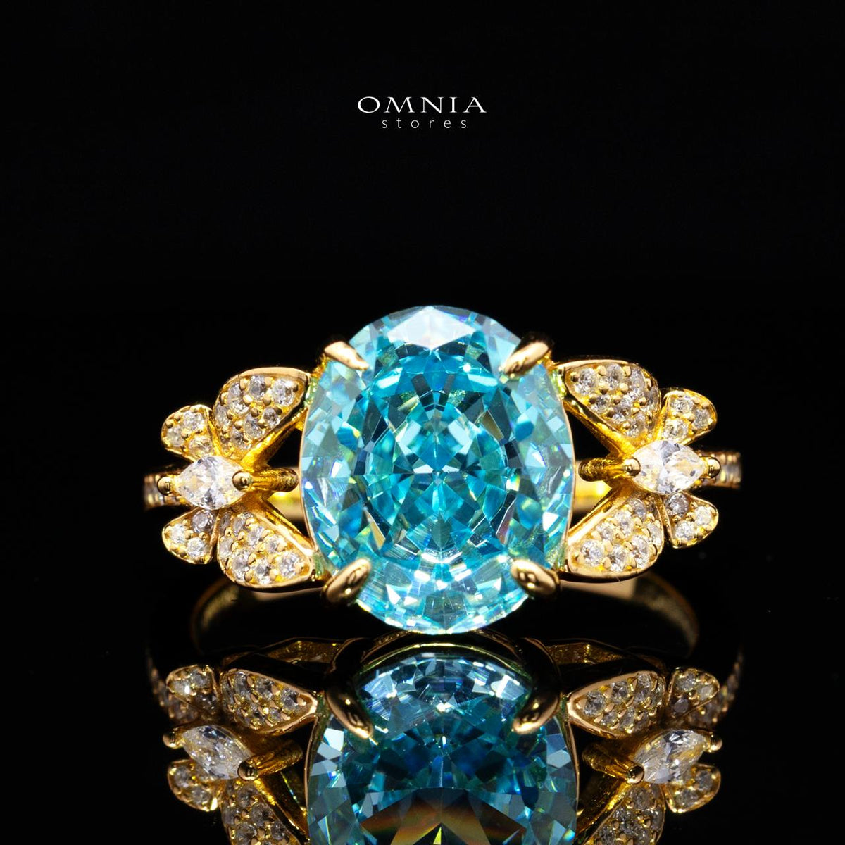 Omnia Maysun Baby Blue Gold Plated Full Set In 925 Silver High Quality Simulated Diamonds