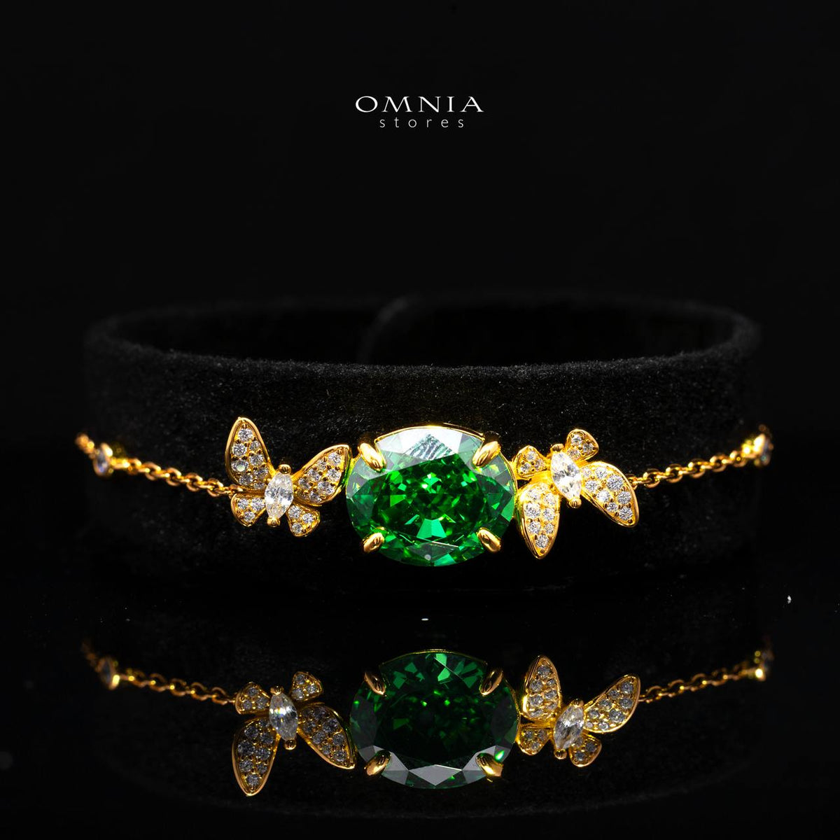 Maysun Green Gold-Plated Bracelet in 925 Silver with Premium Simulated Diamonds