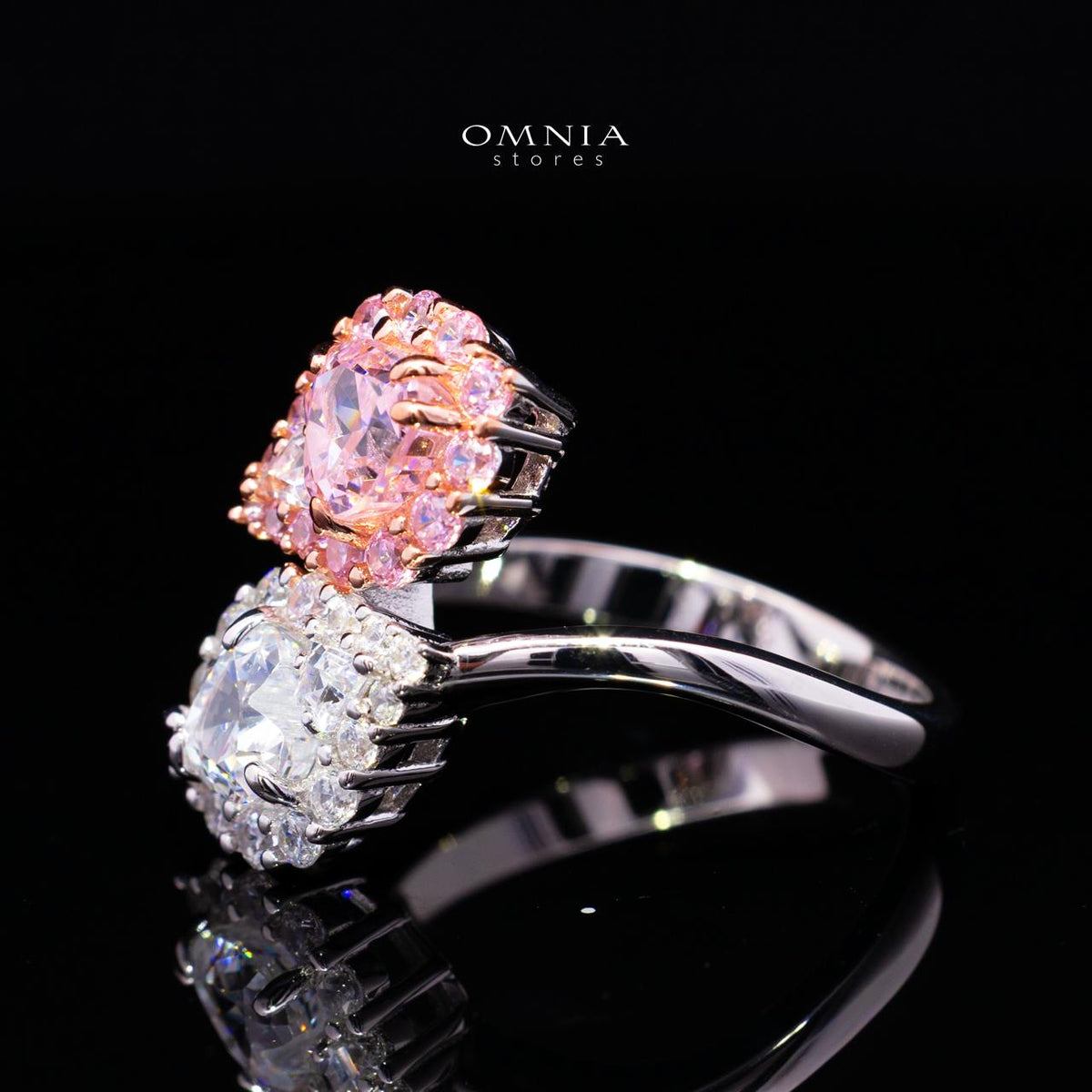 Stefanie Pink and White Pear-Cut Ring in 925 Silver with Premium Simulated Diamonds
