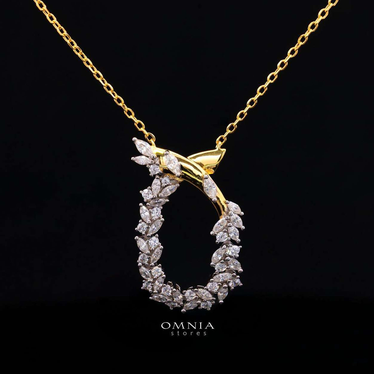 Julienne Golden Floral Necklace in 925 Silver with Premium Simulated Diamonds