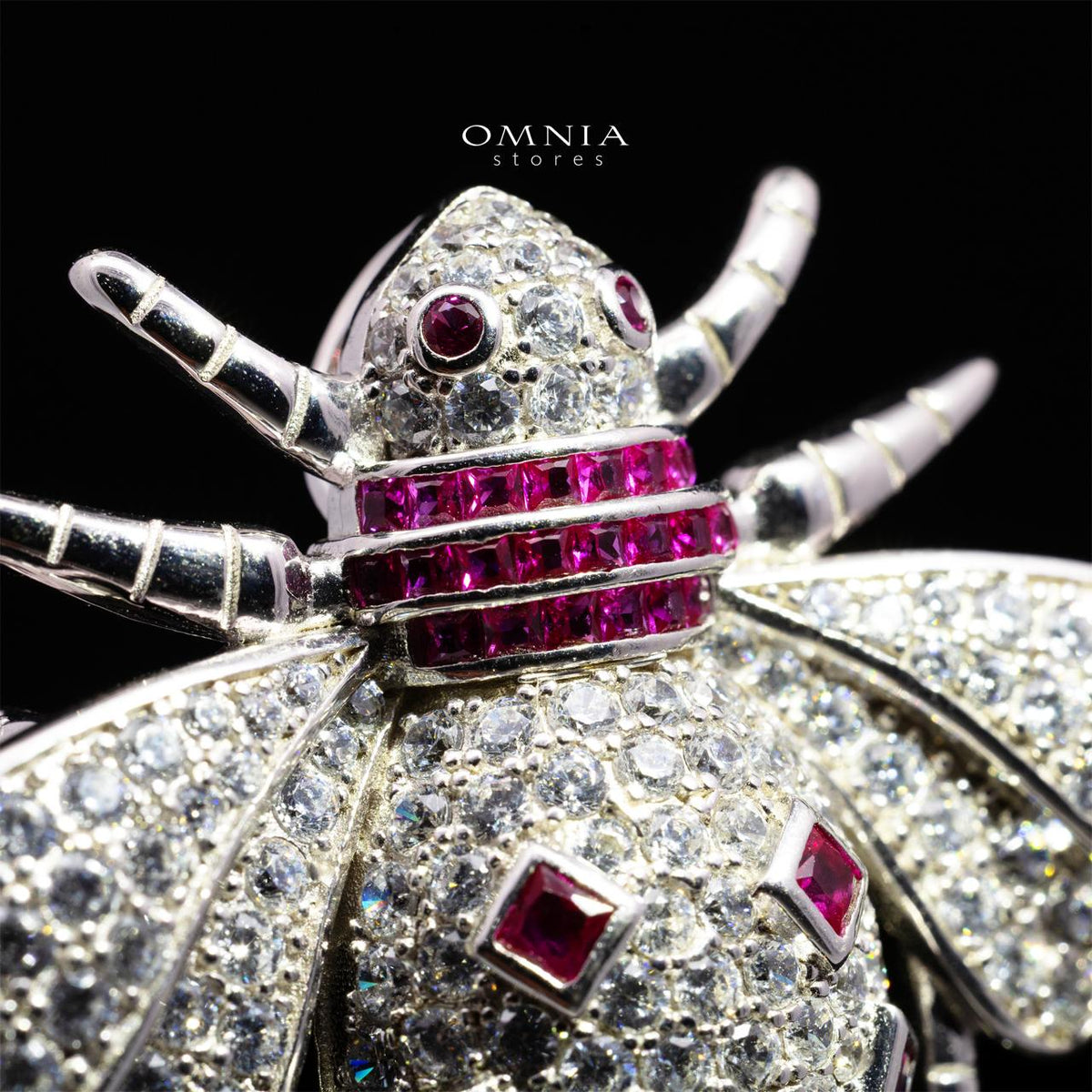 Sabrine Queen Bee Brooch – Premium Ruby Red & White Simulated Diamonds in 925 Sterling Silver