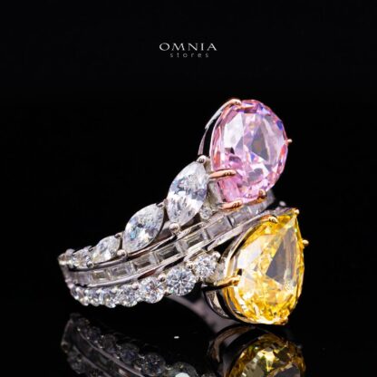 Marielle Pink and Yellow Pear-Cut Ring in 925 Silver with Premium Simulated Diamond