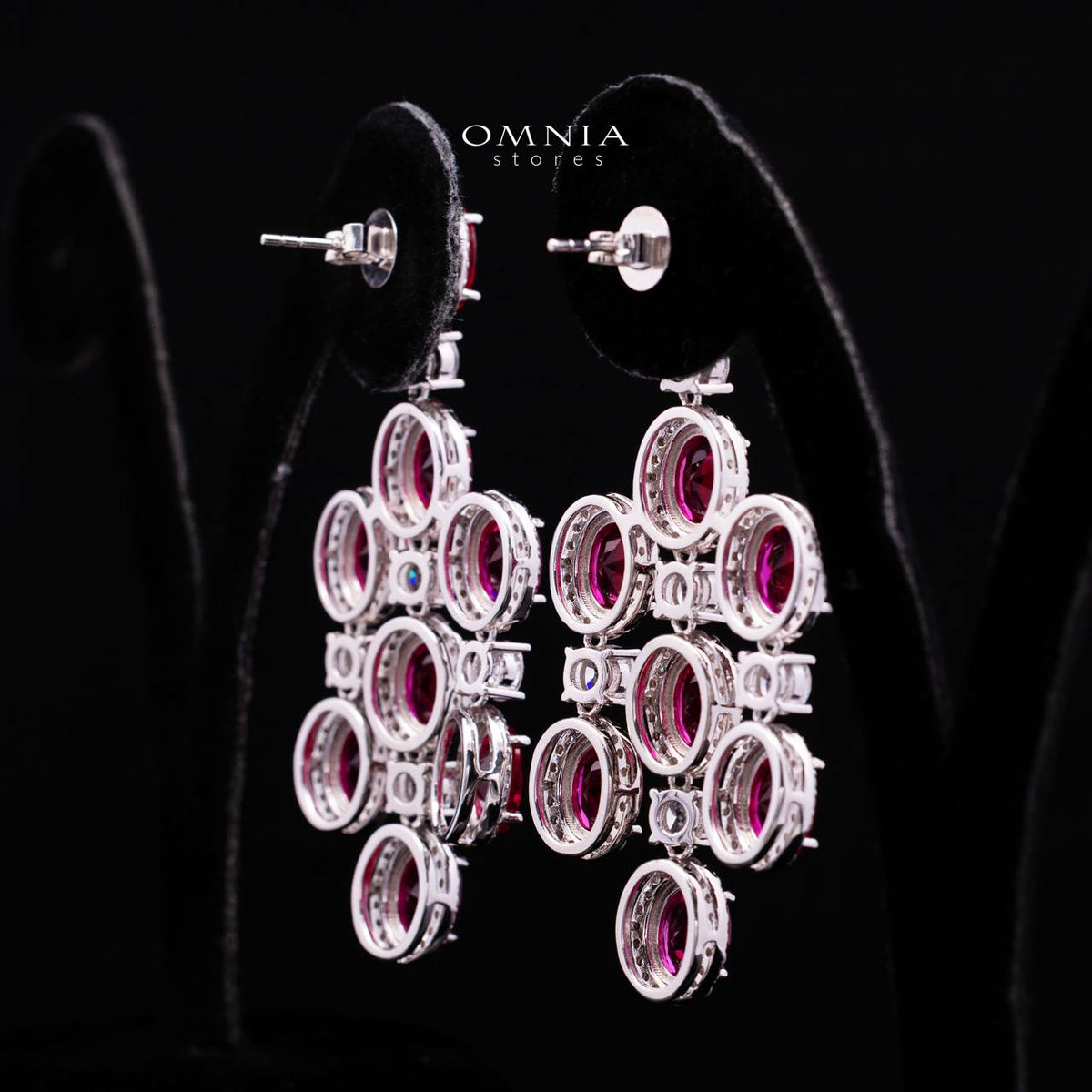 Olyssia Red Drop Earrings with High-Quality Premium Simulated Diamonds in 925 Sterling Silver