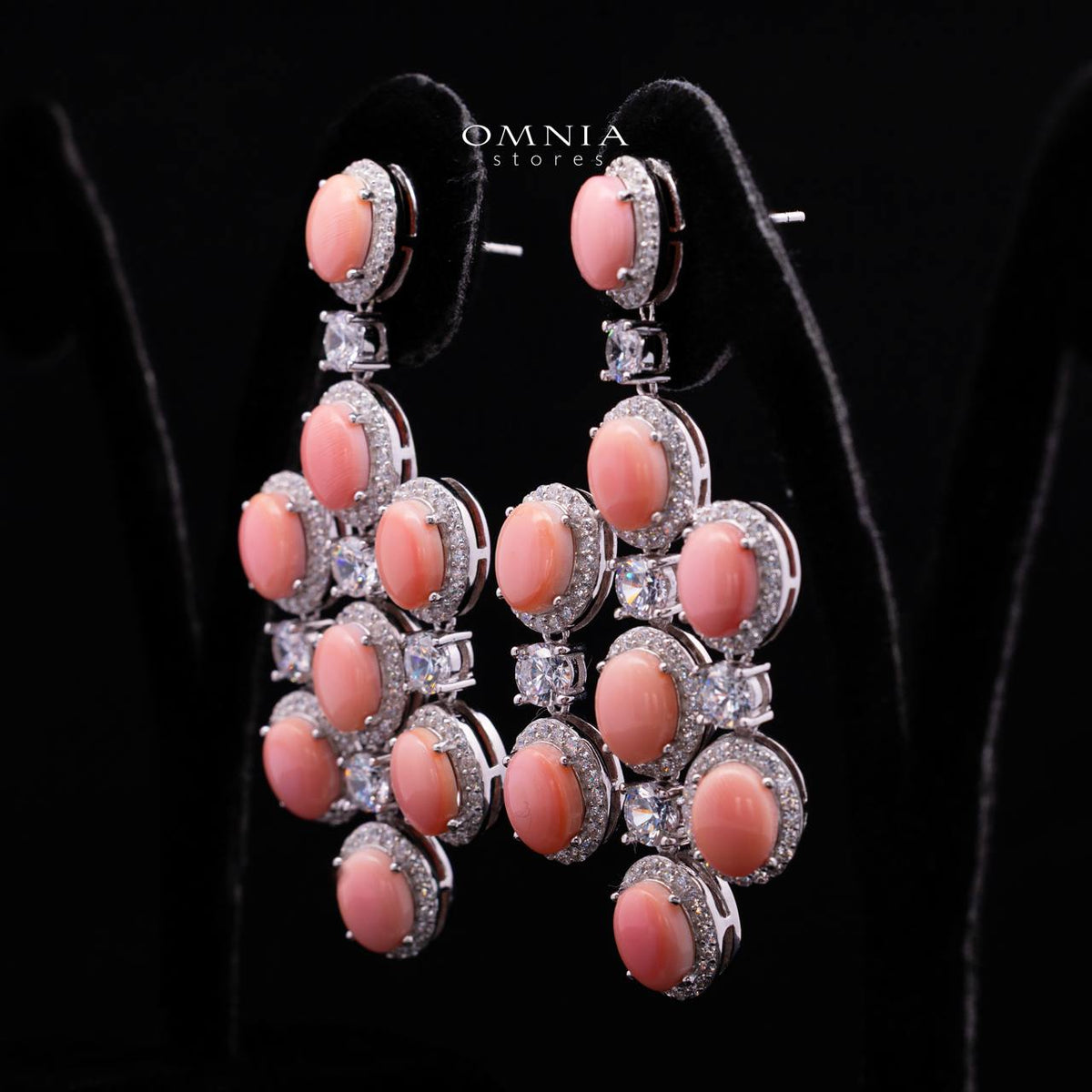 Olyssia Pink Drop Earrings with High-Quality Premium Simulated Diamonds in 925 Sterling Silver