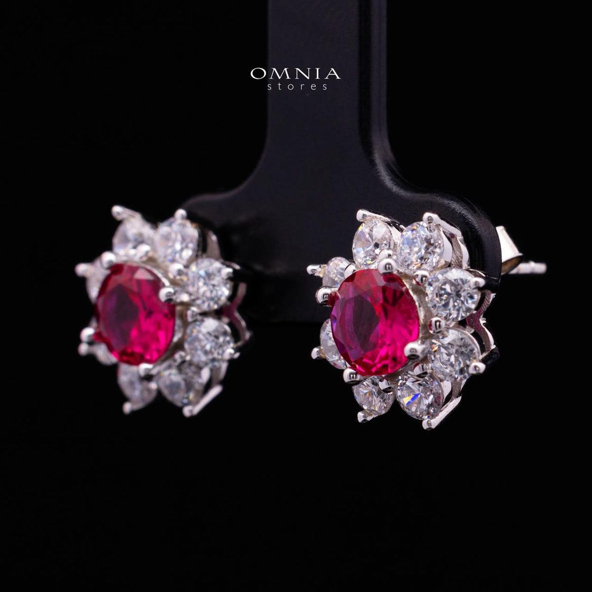 Talyra Red Flower Earrings with High-Quality Premium Simulated Diamonds in 925 Sterling Silver