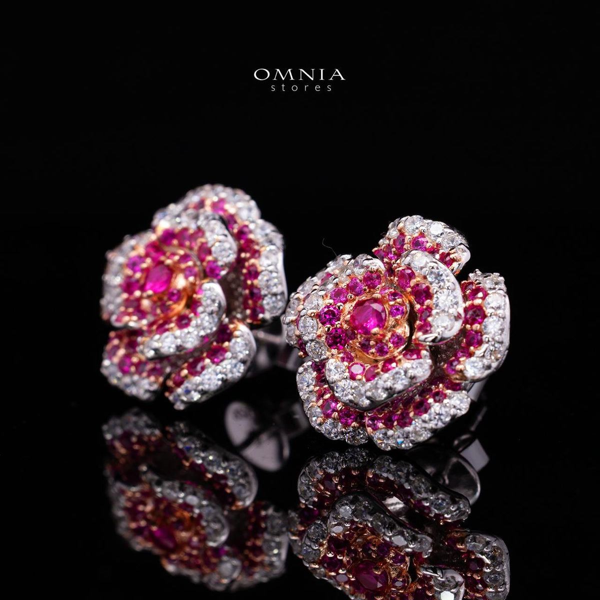 Safiyah Ruby Red Rose Stud Earrings 925 Sterling Silver | Premium Brilliant-Cut Simulated Diamonds