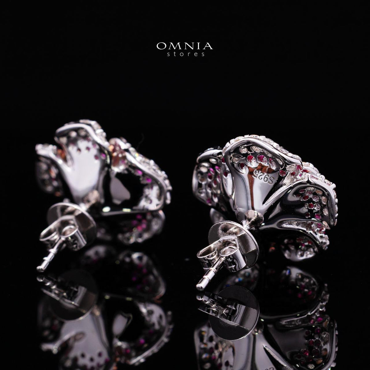 Safiyah Ruby Red Rose Stud Earrings 925 Sterling Silver | Premium Brilliant-Cut Simulated Diamonds