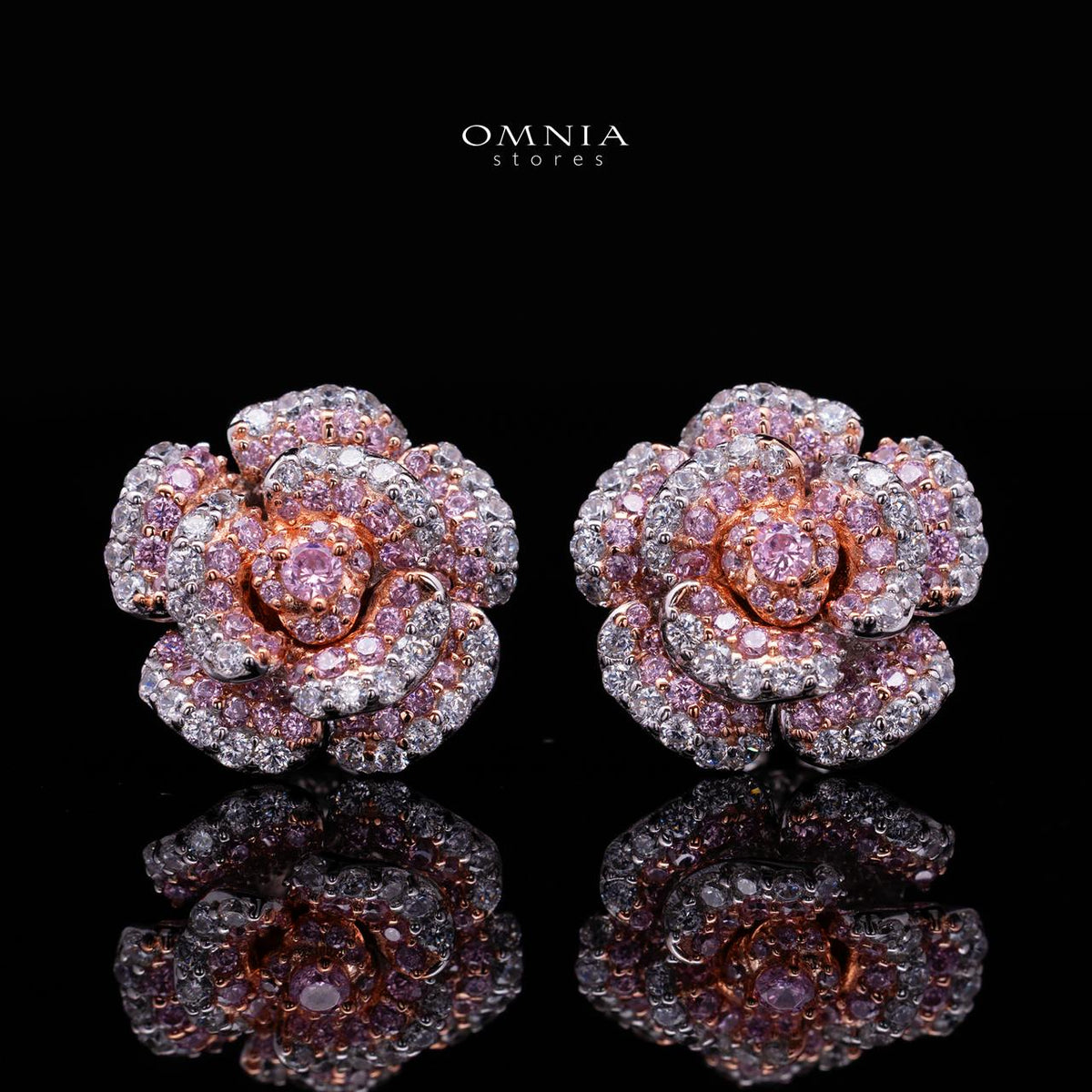 Safiyah Pink Rose Stud Earrings 925 Sterling Silver | Premium Brilliant-Cut Simulated Diamonds