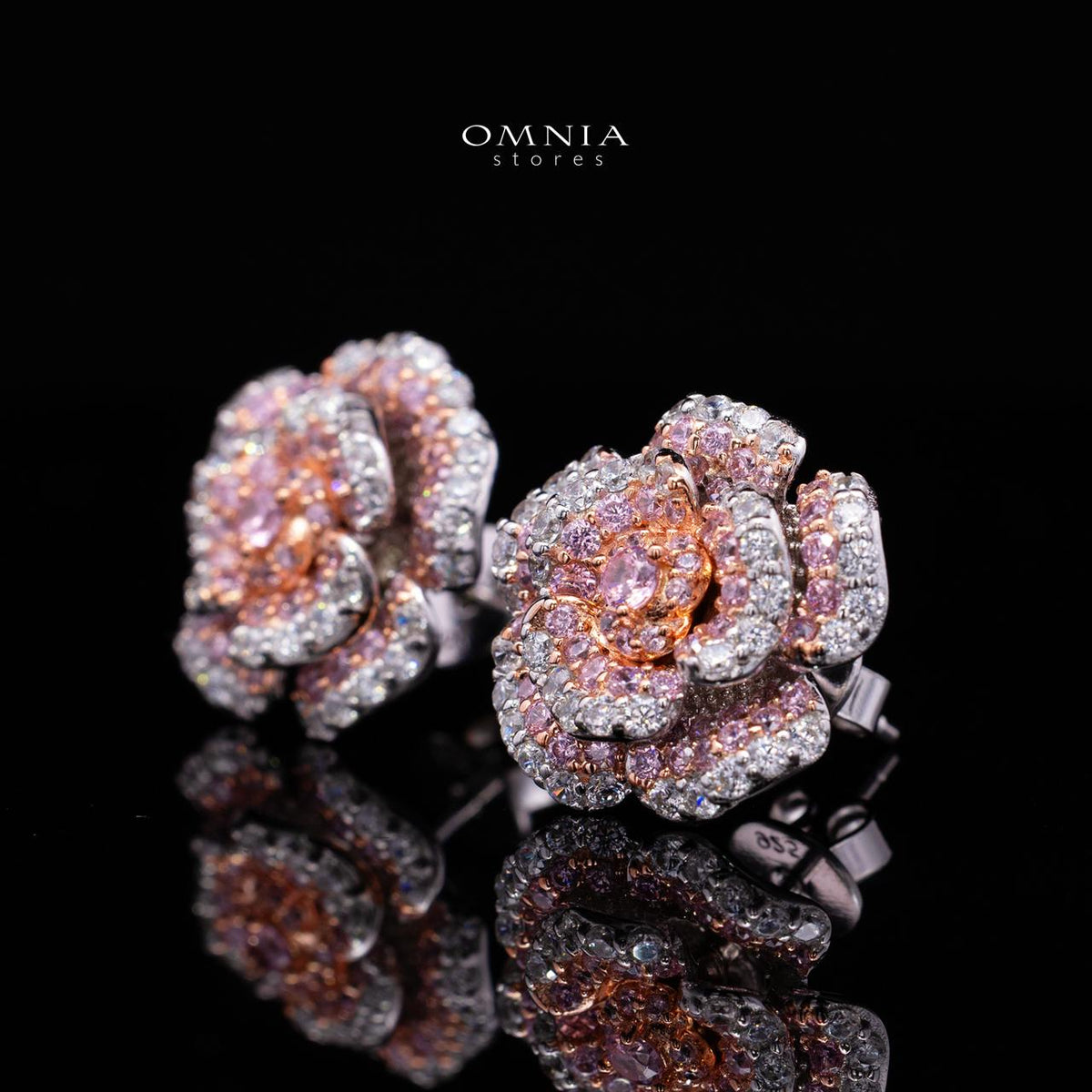 Safiyah Pink Rose Stud Earrings 925 Sterling Silver | Premium Brilliant-Cut Simulated Diamonds