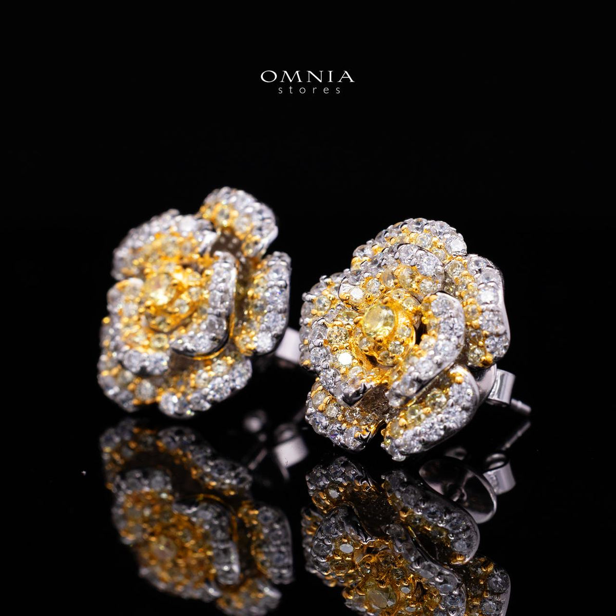 Safiyah Yellow Rose Stud Earrings 925 Sterling Silver | Premium Brilliant-Cut Simulated Diamonds
