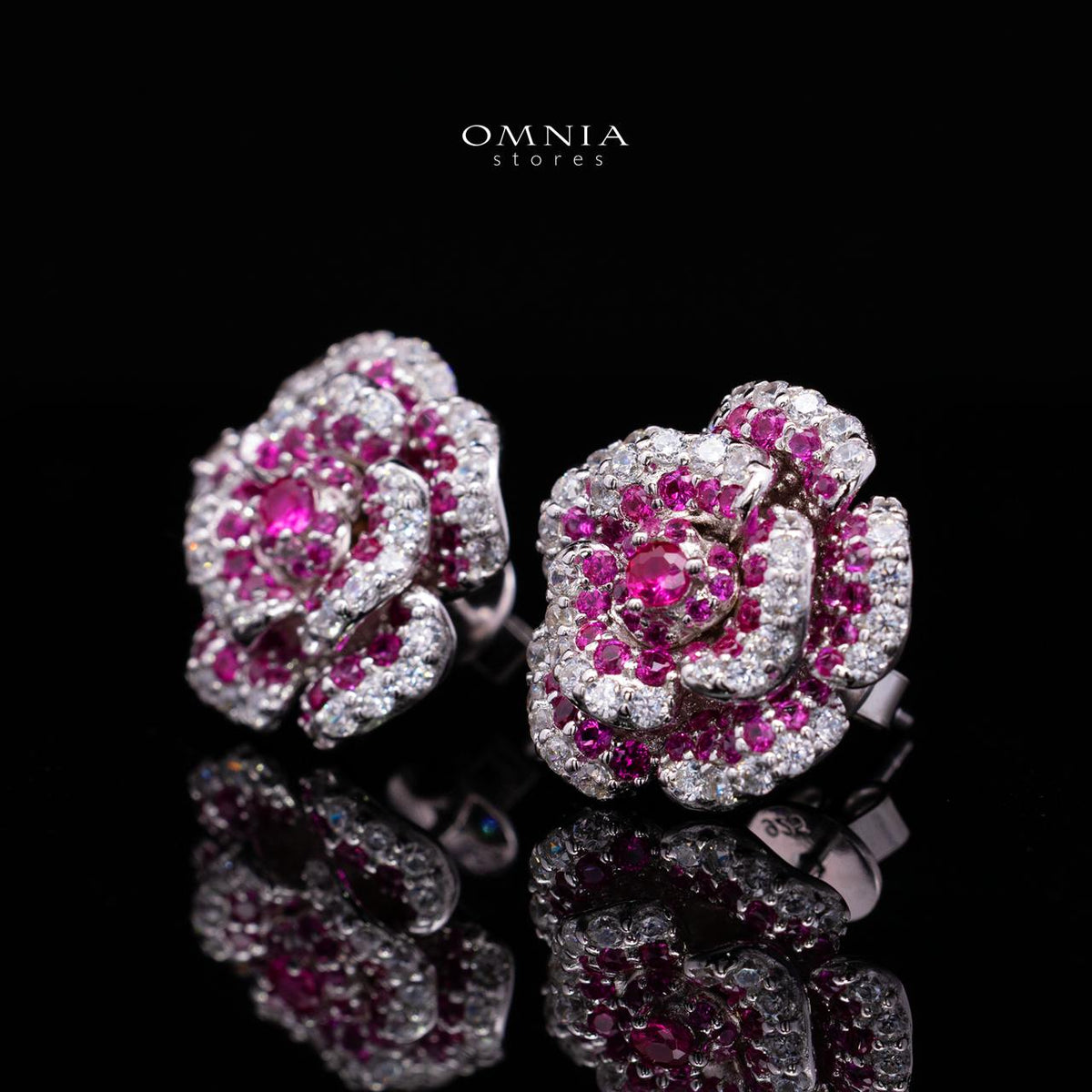 Safiyah Purple Rose Stud Earrings 925 Sterling Silver | Premium Brilliant-Cut Simulated Diamonds