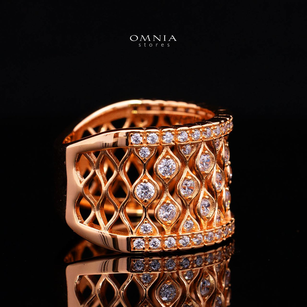 Novaria Gold Ring with High-Quality Premium Simulated Diamonds in 925 Sterling Silver