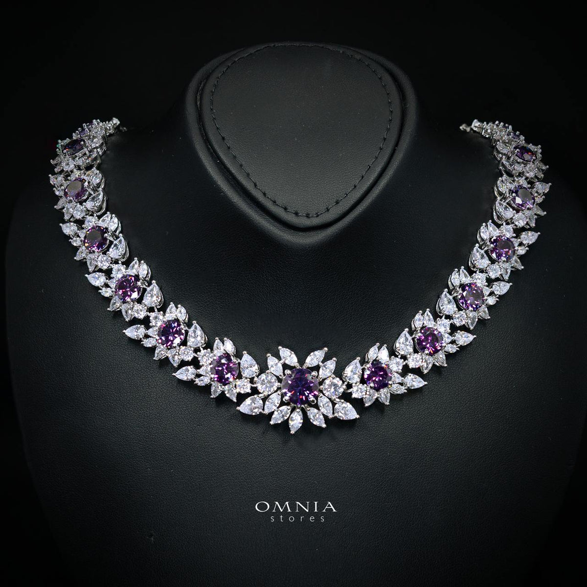 Nareen Purple Luxury Bridal Full Set in High Quality Zircon Stone Rhodium Plated