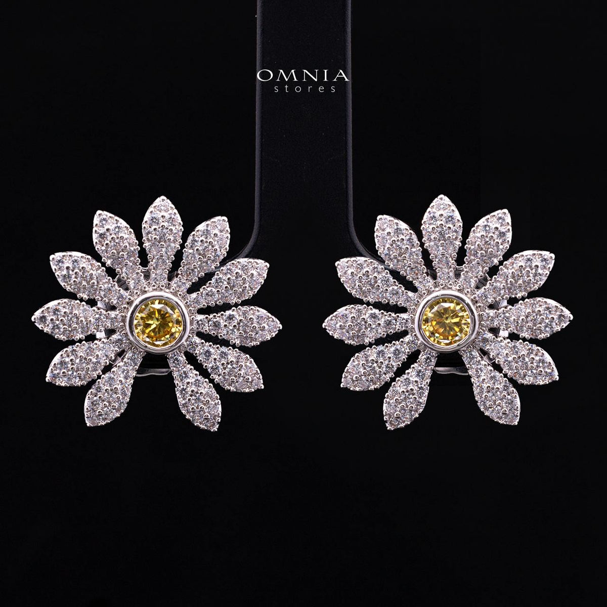 Mahira Floral Stud Earrings with Premium Simulated Diamonds in 925 Sterling Silver