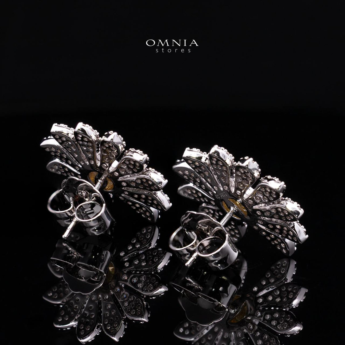 Mahira Floral Stud Earrings with Premium Simulated Diamonds in 925 Sterling Silver