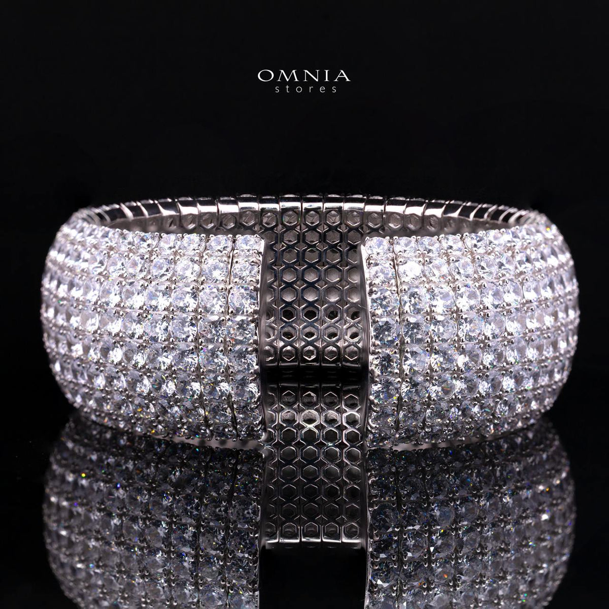 Maelynn Wide Cuff Bangle with Premium Simulated Diamonds and Certificate in 925 Sterling Silver