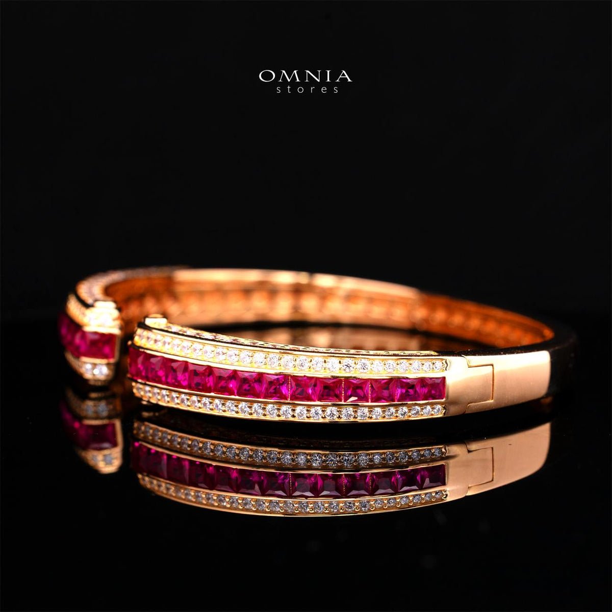 Isalyn Ruby Red Bangle with High-Quality Premium Simulated Diamonds in 925 Sterling Silver