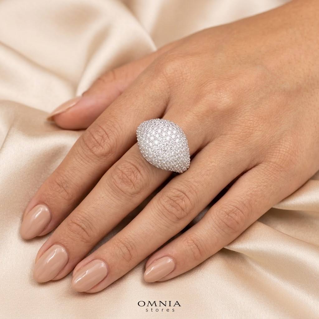 خاتم Galla White المويسانيتي بتصميم القبة العنقودية المميز – فضة 925 مطلية بالروديوم