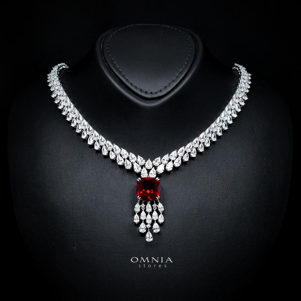 Nazaha Red Luxury Bridal Full Set with High-Quality Simulated Diamonds – Rhodium Plated