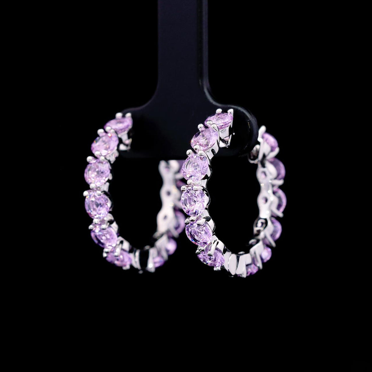 Fatinah Purple Premium Rhodium-Plated Alloy Earrings with High-Quality Simulated Diamonds