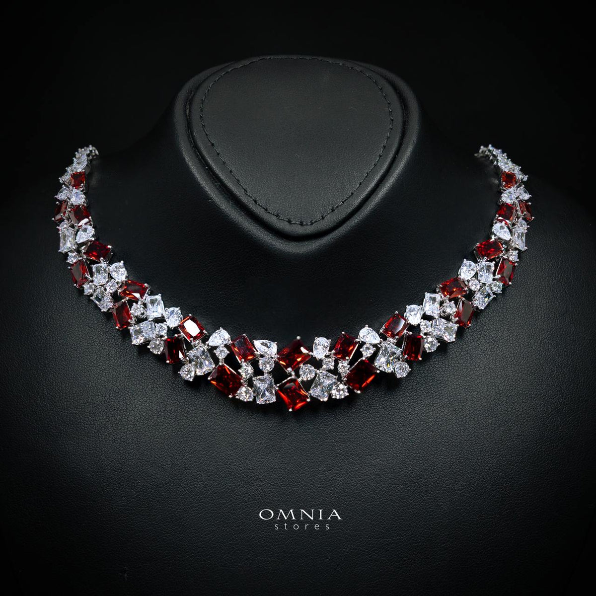 Omnia Anastasia Red Luxury Bridal Full Set in High Quality Zircon Stone in Rhodium Plated