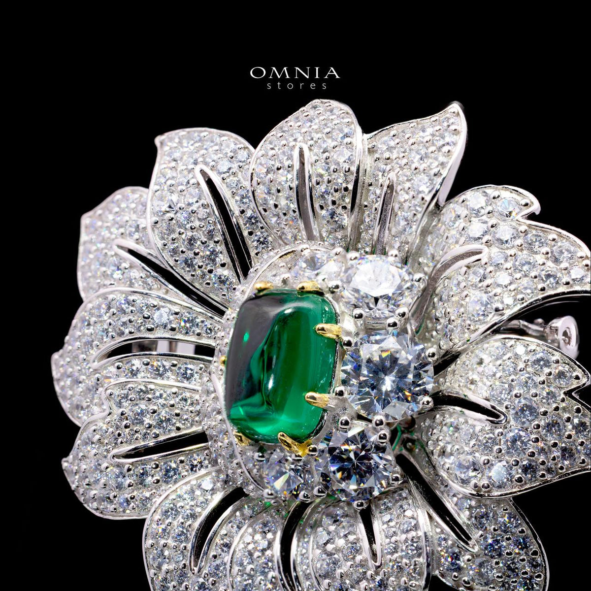 Karin Flower Brooch with High-Quality Simulated Diamonds in 925 Sterling Silver