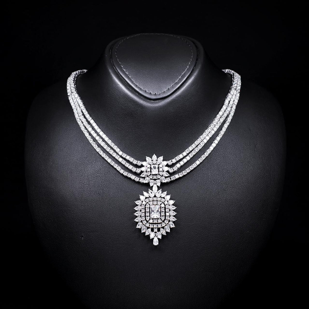 Carmela White Luxury Bridal Full Set with High-Quality Zircon Stones Rhodium Plated