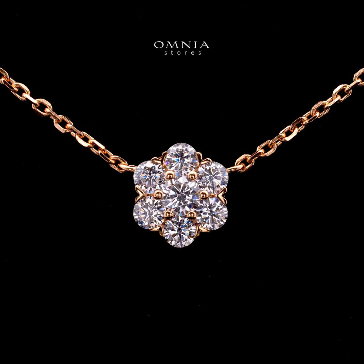 Elsie Rose Gold Floral Necklace with Certified Premium Simulated Diamonds in 925 Sterling Silver