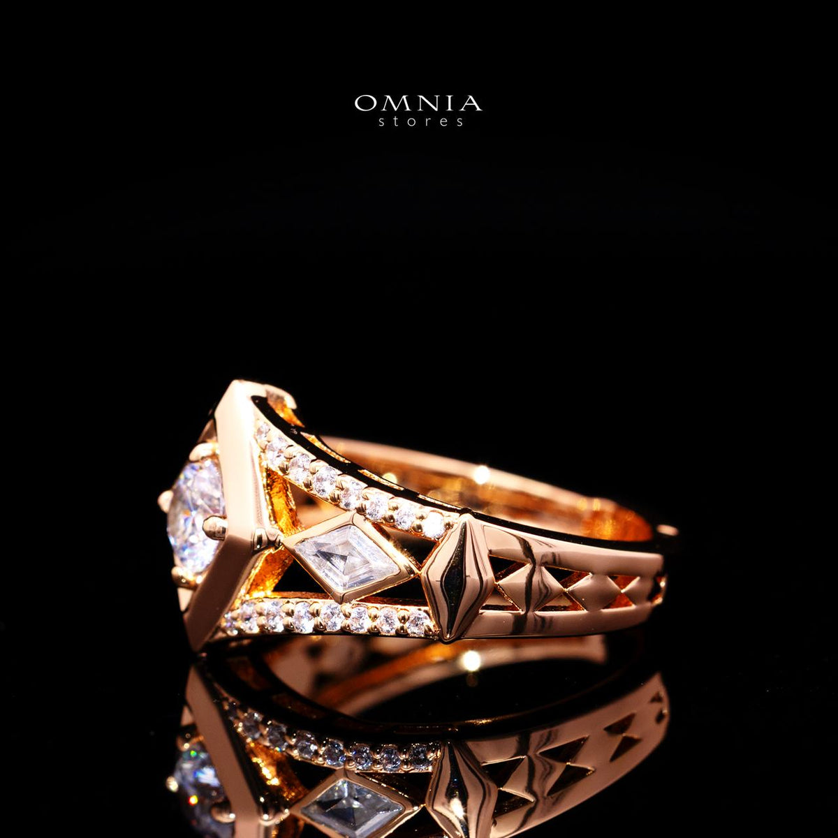 Octavia Rose Gold Premium Rhodium-Plated Alloy Ring with High-Quality Simulated Diamonds