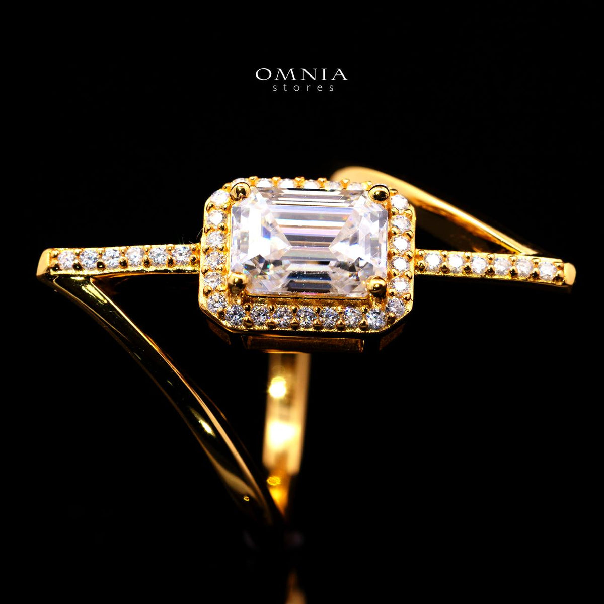 Shelley Emerald-Cut Moissanite Ring 6x8mm (2CT) with Certificate in 925 Sterling Silver Gold Plated