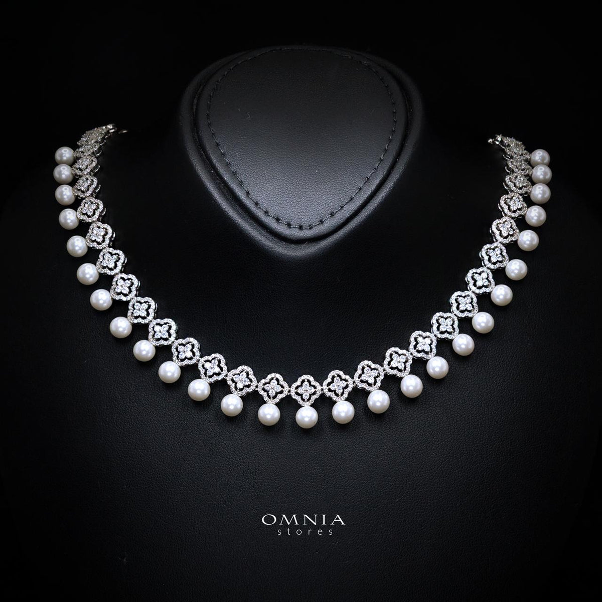 Omnia Sahira Pearl Bridal Full Set in 925 Silver with High-Quality White Zircon Stones