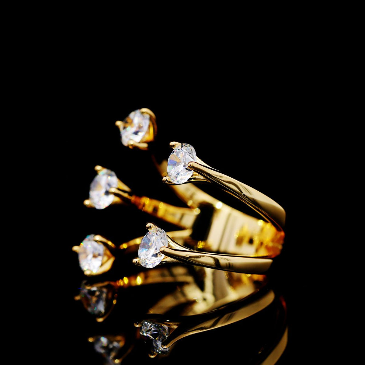 Hiyam Ring with Certificate | High-Quality Simulated Diamonds in 925 Sterling Silver, Gold Plated