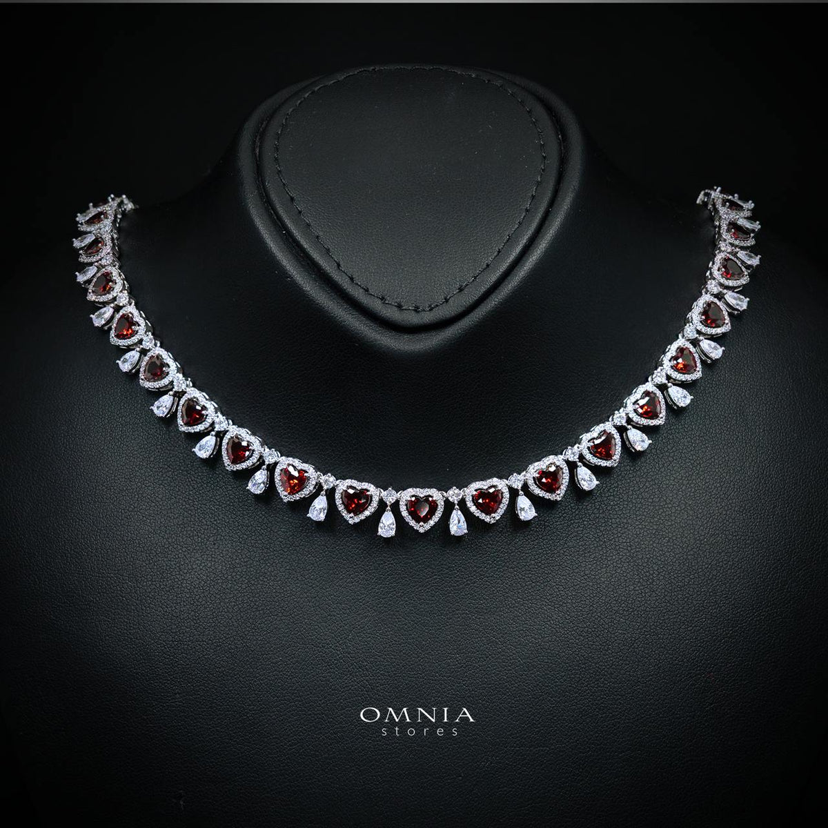 Talina Red Luxury Bridal Full Jewelry Set with High-Quality Premium Simulated Diamonds-Rhodium-Plated