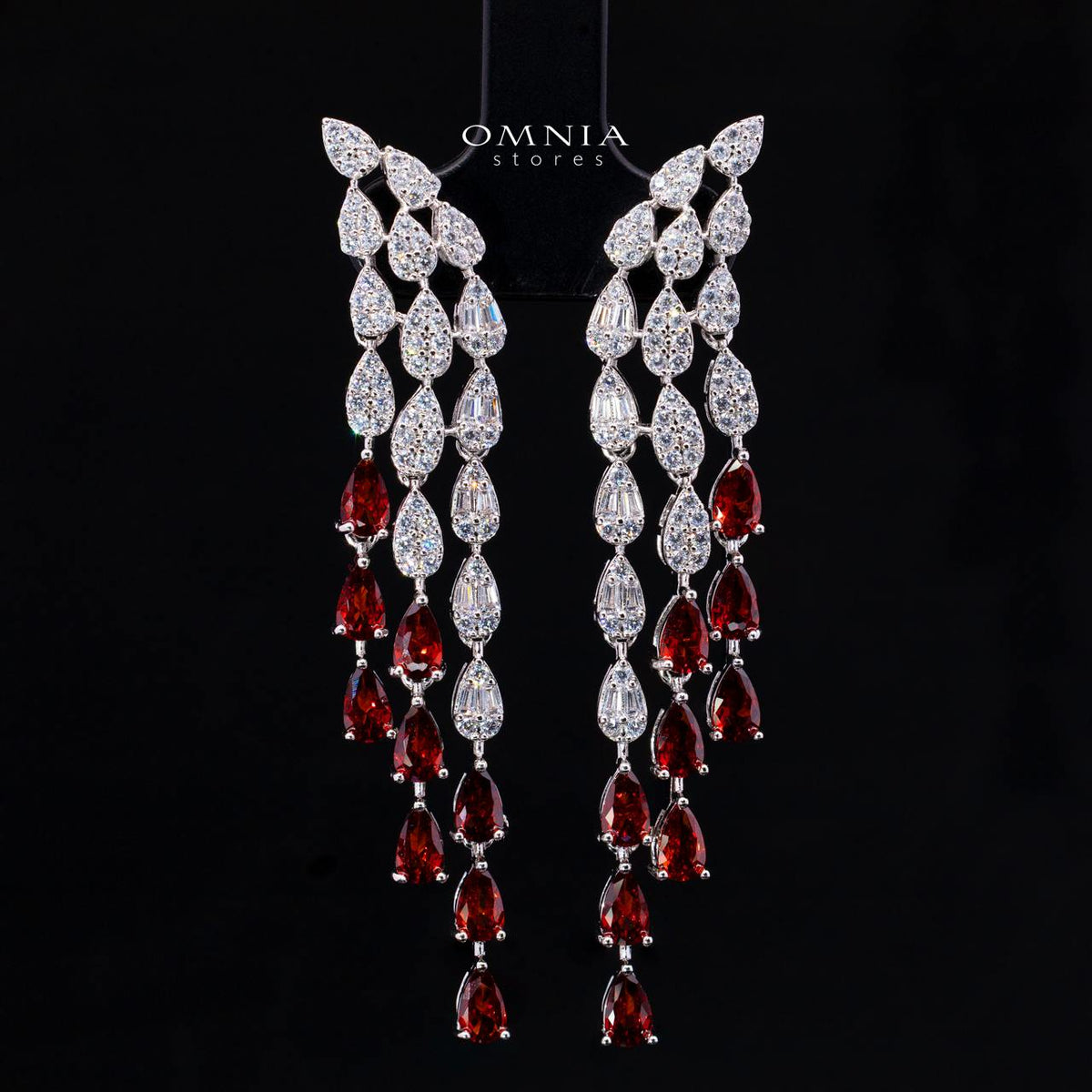 Omnia Senna Luxury Bridal Red Full Set in High Quality Zircon Stone Rhodium Plated