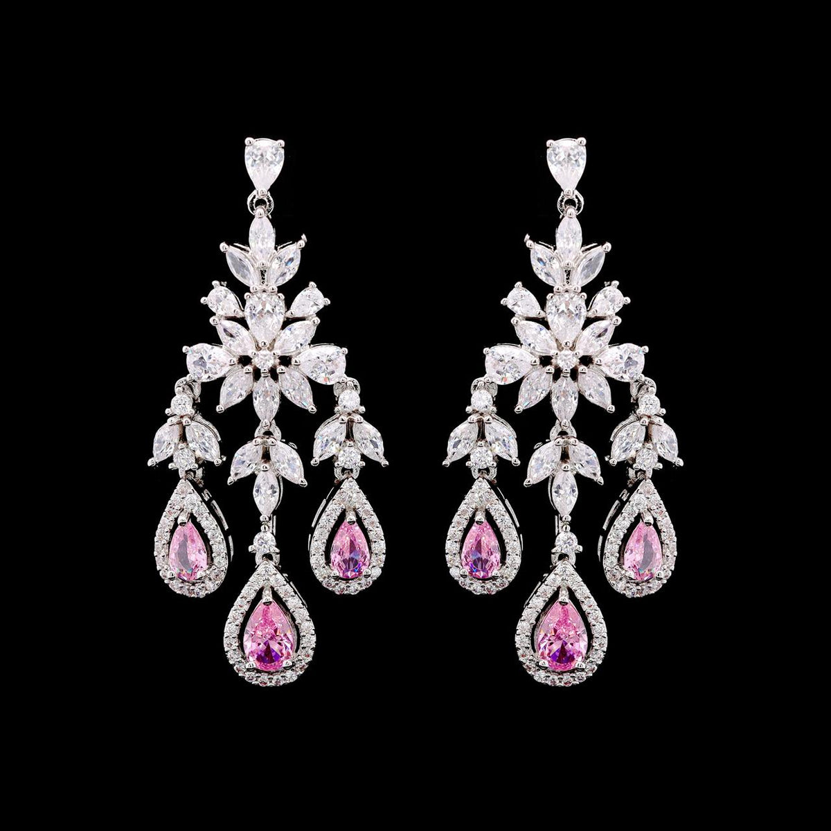 Omnia Ayla Pink Bridal Full Set with High-Quality Zircon Stones, Premium Rhodium-Plated